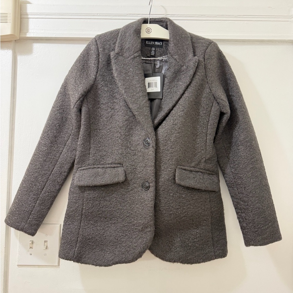 Ellen Tracy Charcoal Textured Wool-Blend Blazer